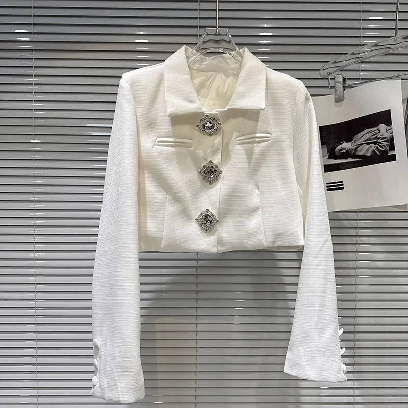 Winter New Fashionable Elegant Big Diamond Buckle Quilted Short Jacket Belted Shorts Women's Two-pieces Set 11A07651