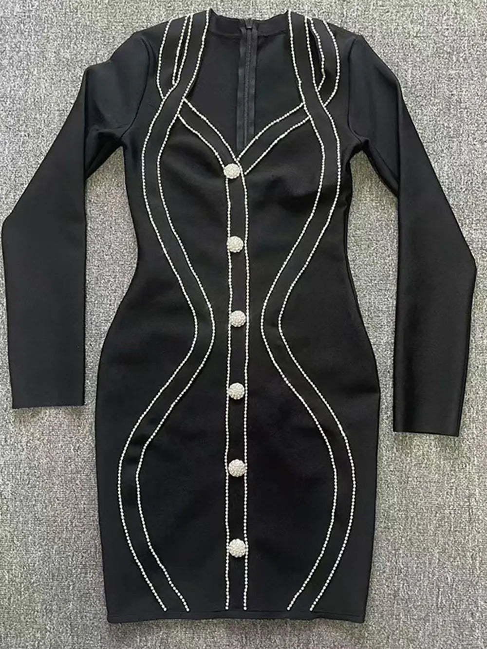 2025 Spring Elegant Women Diamond Set Bandage Dress V-neck Long Sleeve Bodycon Single breasted Mini Dress Evening Party Vestidos black