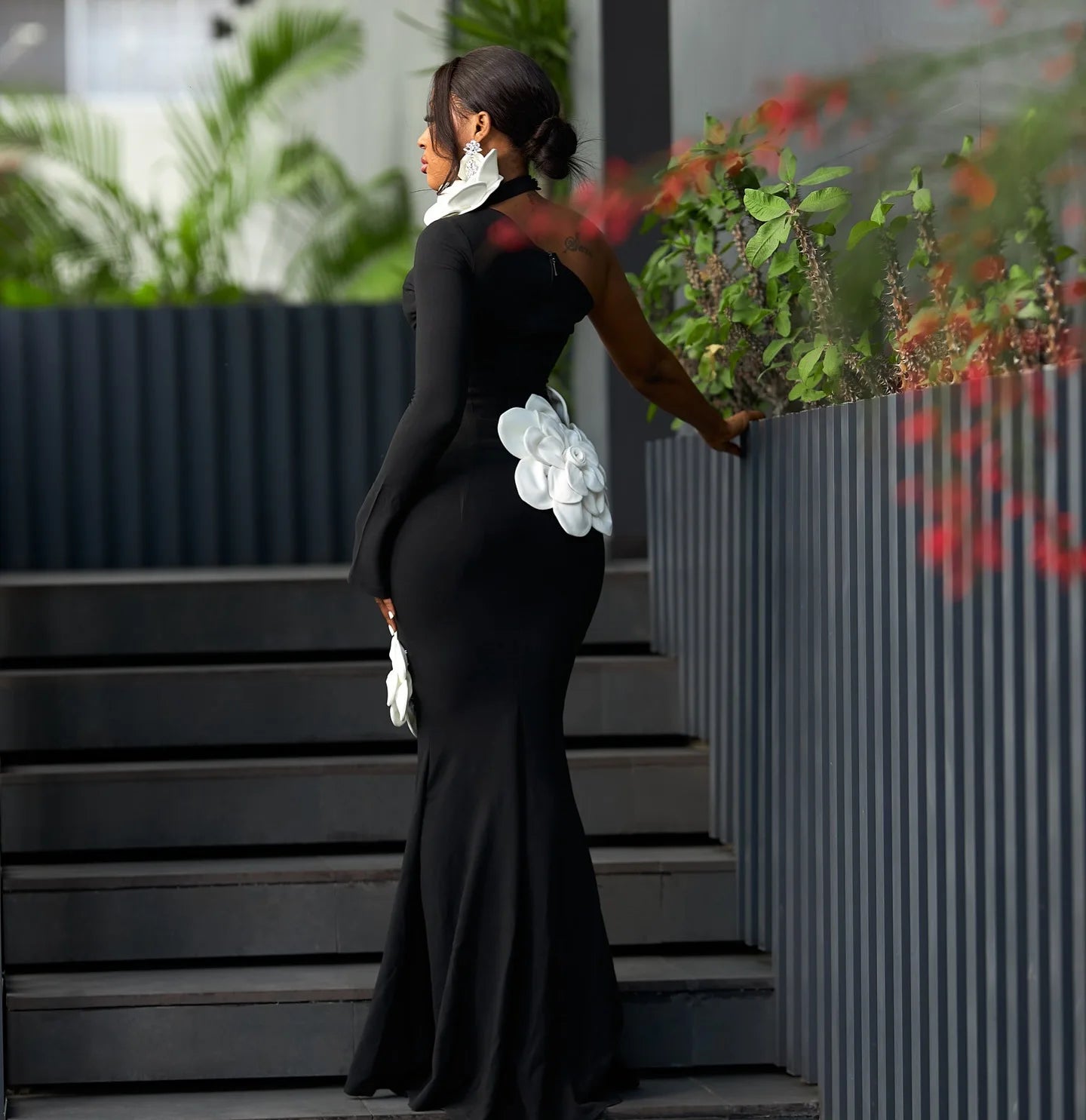 Women Sexy One Sleeve White Florals Bodycon Long Bandage Dress Fashion Nightclub Party Cocktail Outfit Vestido