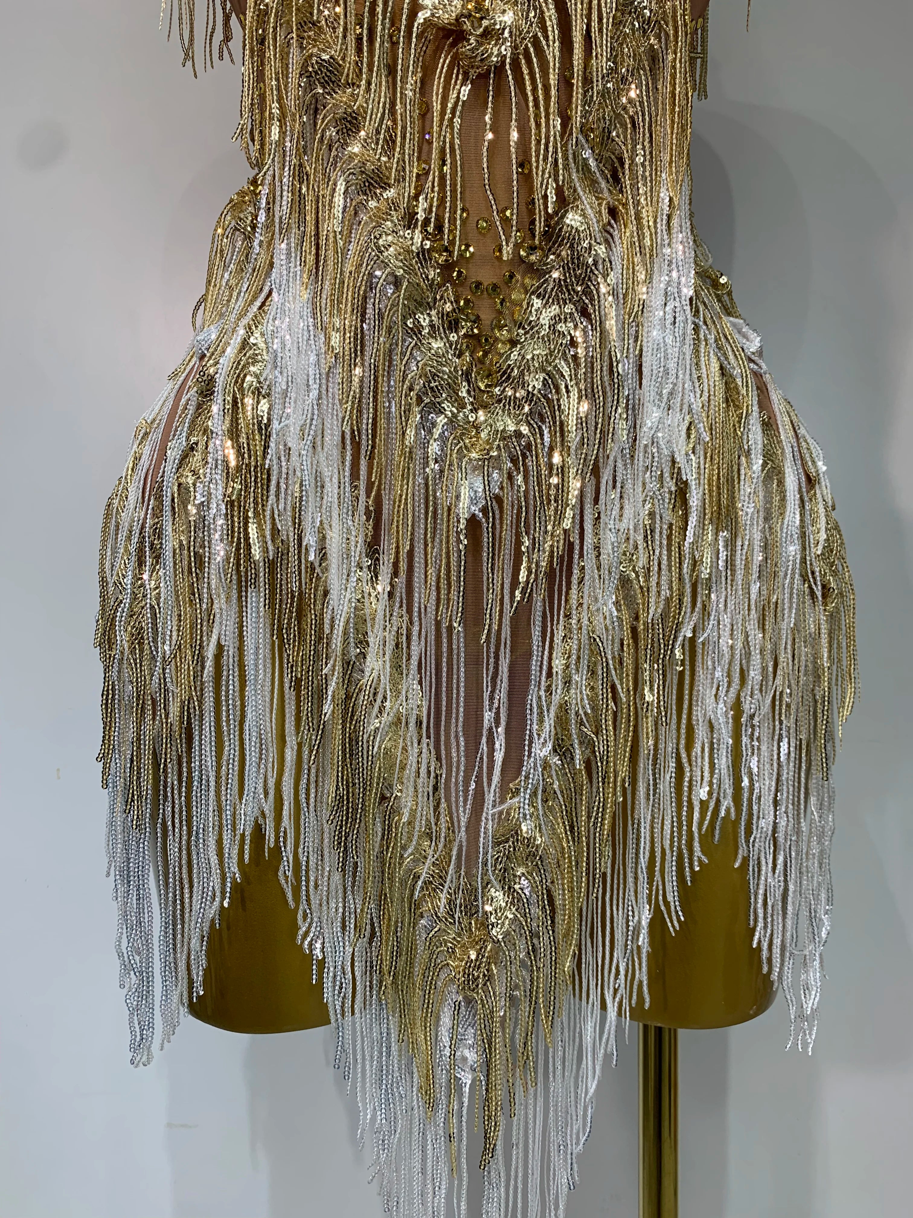 Luxury Birthday Dress Rhinestone Tassel Sexy Women Short Latino Dance Dress Nightclub Bar Sparkly Performance Stage Outfit