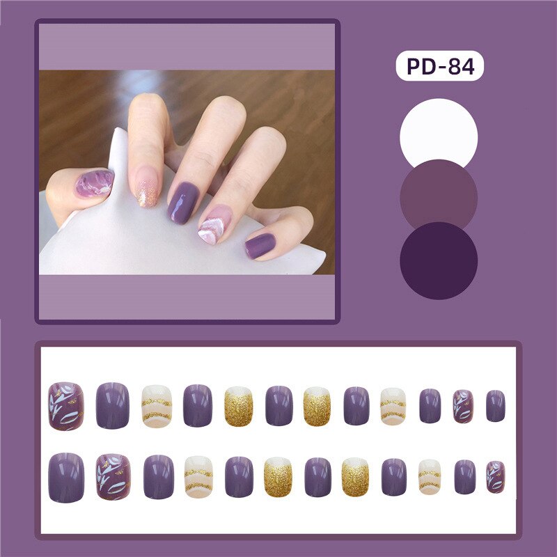 24pcs Lemon Short Wear Tips Nail False Patch Press on Nails Supplies for Professionals Artifical Fake Nails Faux Ongles Uñas PD-84-Fake Nails Art