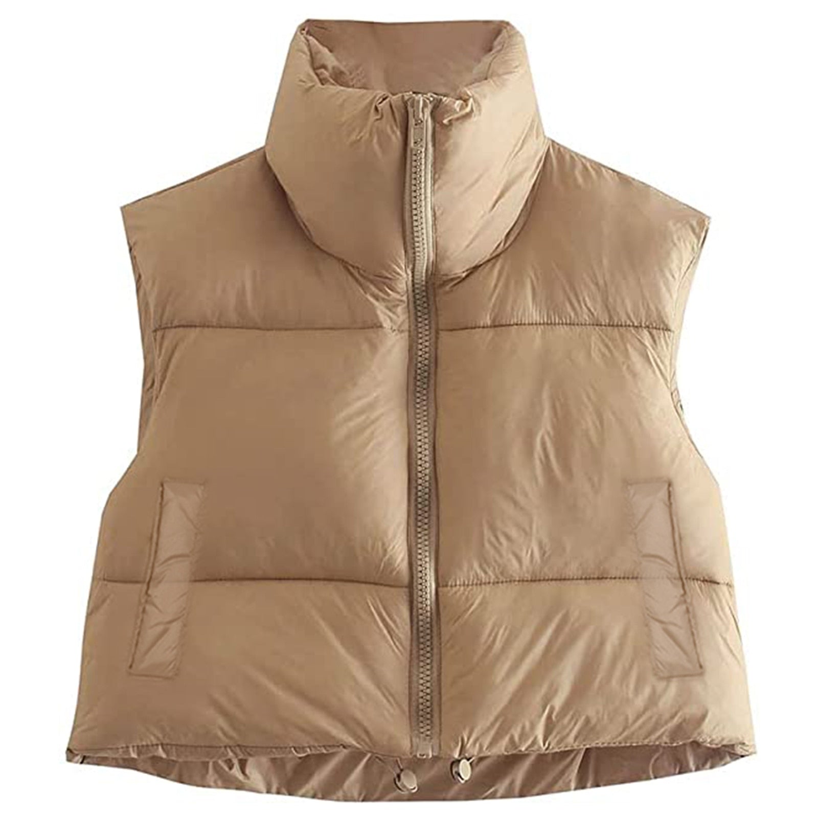 Women Winter Warm Crop Waistcoat, Sleeveless Stand Collar Double Sided Lightweight Puffer Vest B