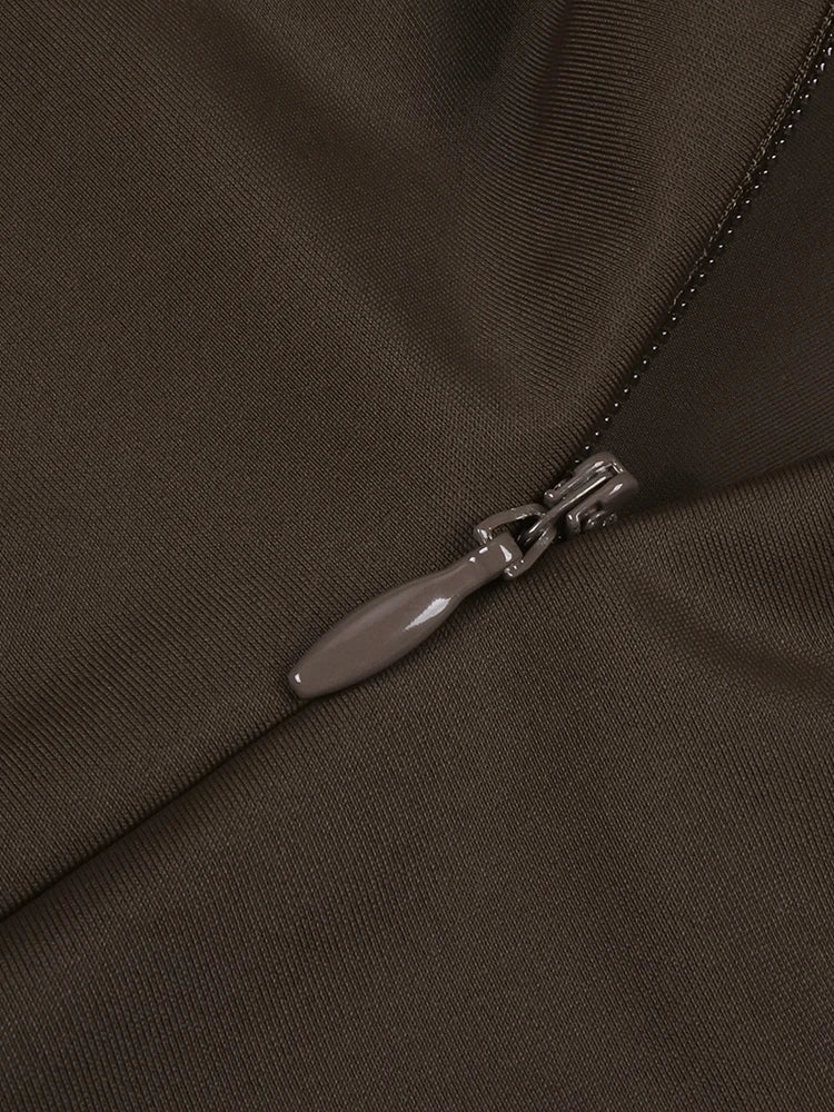 Chic Brown Sheer Side Mesh-Paneled Sleeveless Maxi Dress with Braided Details for Party Evening Gown