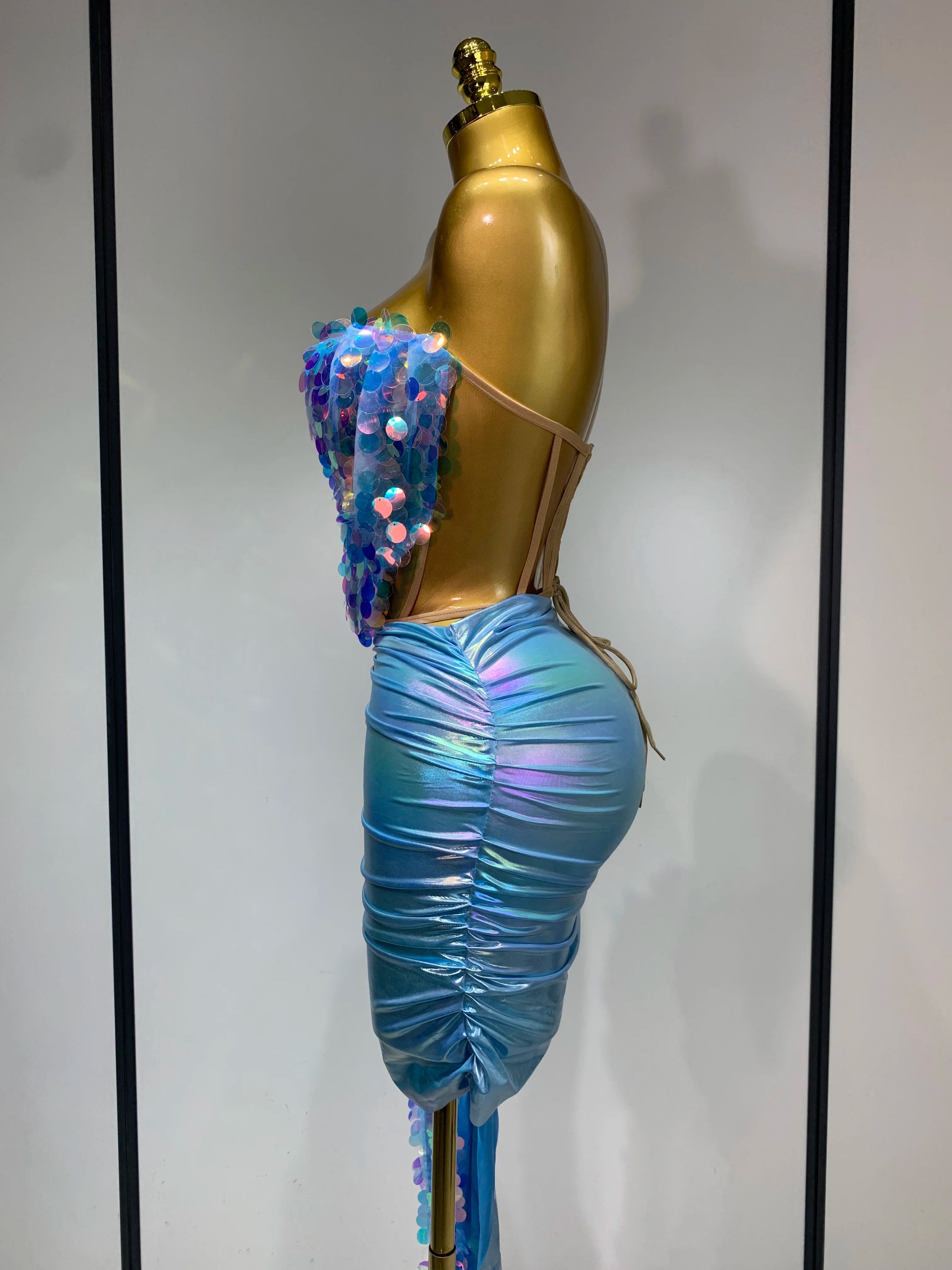 Women Sexy Singer Dancer Performan Costume Nightclub Bar Girl Sparkly Sequins Two Piece Set Evening Party Luxury Birthday Outfit