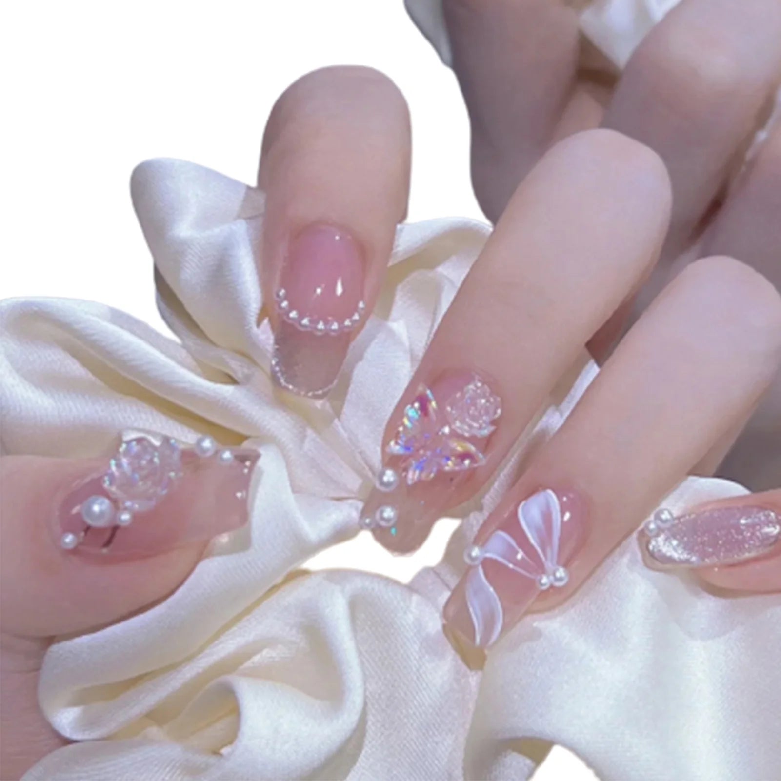 Red Tip False Nails With 3D Flower Decor Lightweight And Easy To Stick Fake Nail For Daily And Parties Wearing Portable Nail Art 02