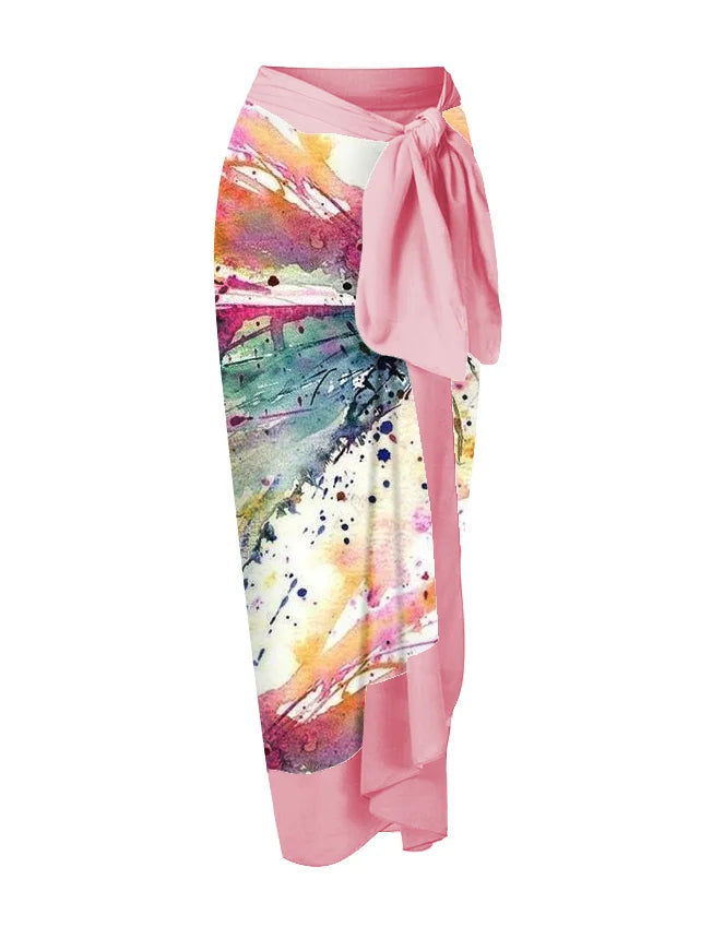 Splash-ink Art One Shoulder Ruffle Swimsuit Luxury Bikini V-neck Cut Out Surfing Swimwear Women Designer Bathing Suit cover