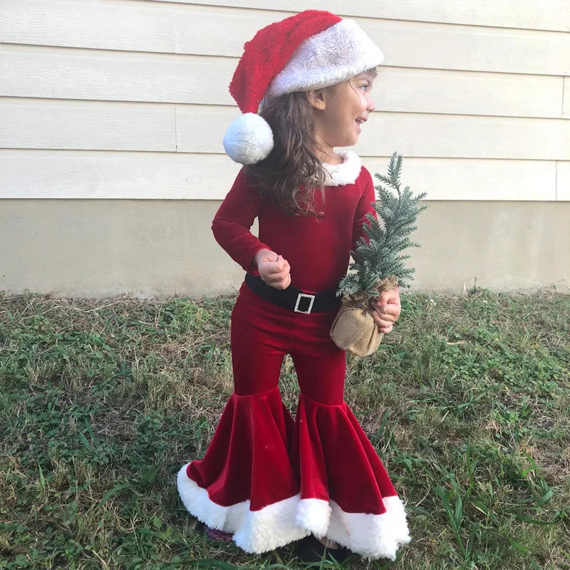 Toddler Christmas Sets Boys Girls Santa Claus Costume Suit Kids Top+Pants+Hat 3Psc Party Clothes Baby Cute Xmas Outfit 1-12yrs
