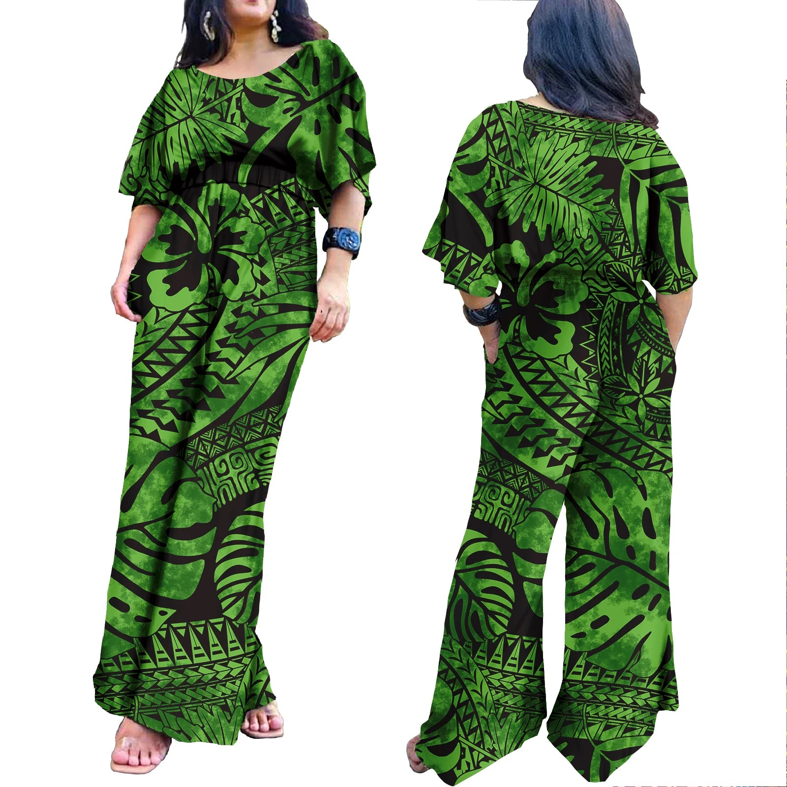 Plus Size Rompers for Women Hawaiian Zipper One Piece Jumpsuit Breathable Romper Polynesian Women Jumpsuit Playsuits