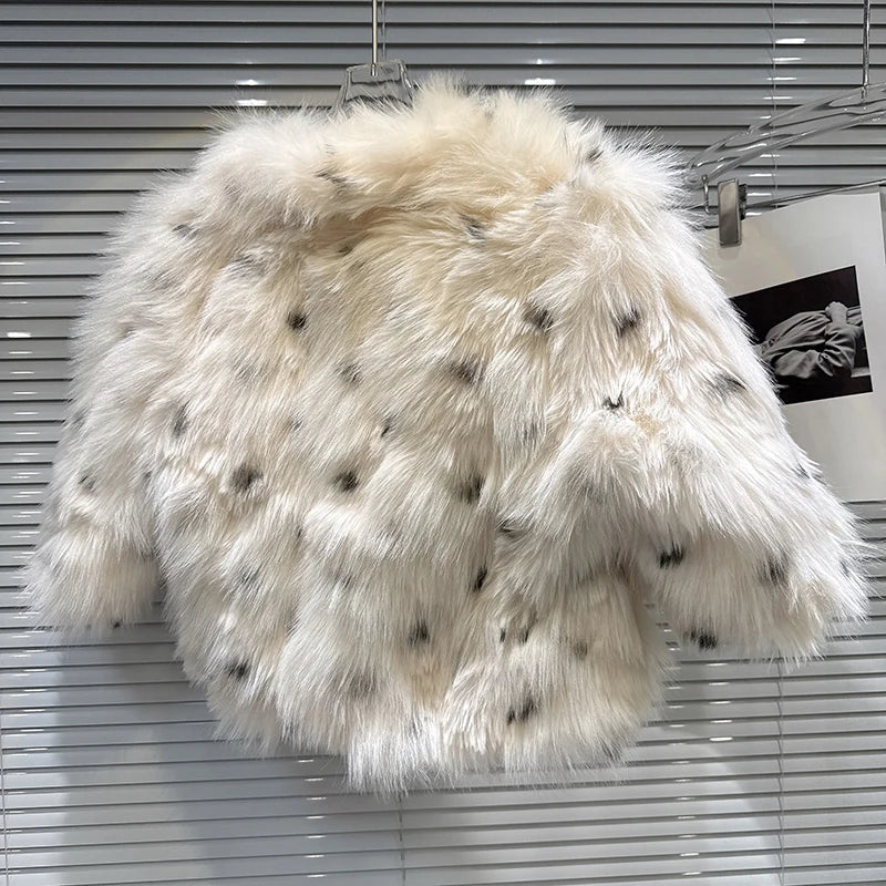 Winter New Fashion Polka Dot Fur Tie Bow Faux Fur Short Coat For Women High Quality Warm Jacket Female 11A07512