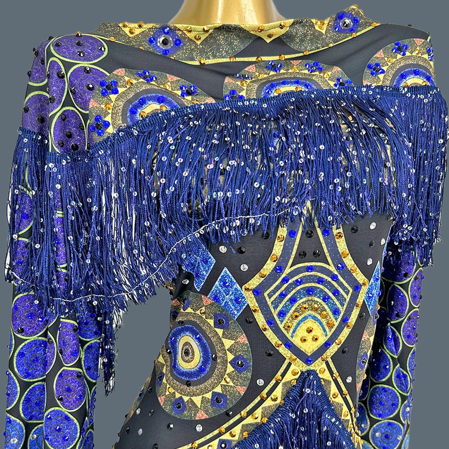 Spandex Bodycon Evening Gown Printing Tassel Long Dress Birthday Celebrate Party Queen Outfit Festival Event Couture Chengbao