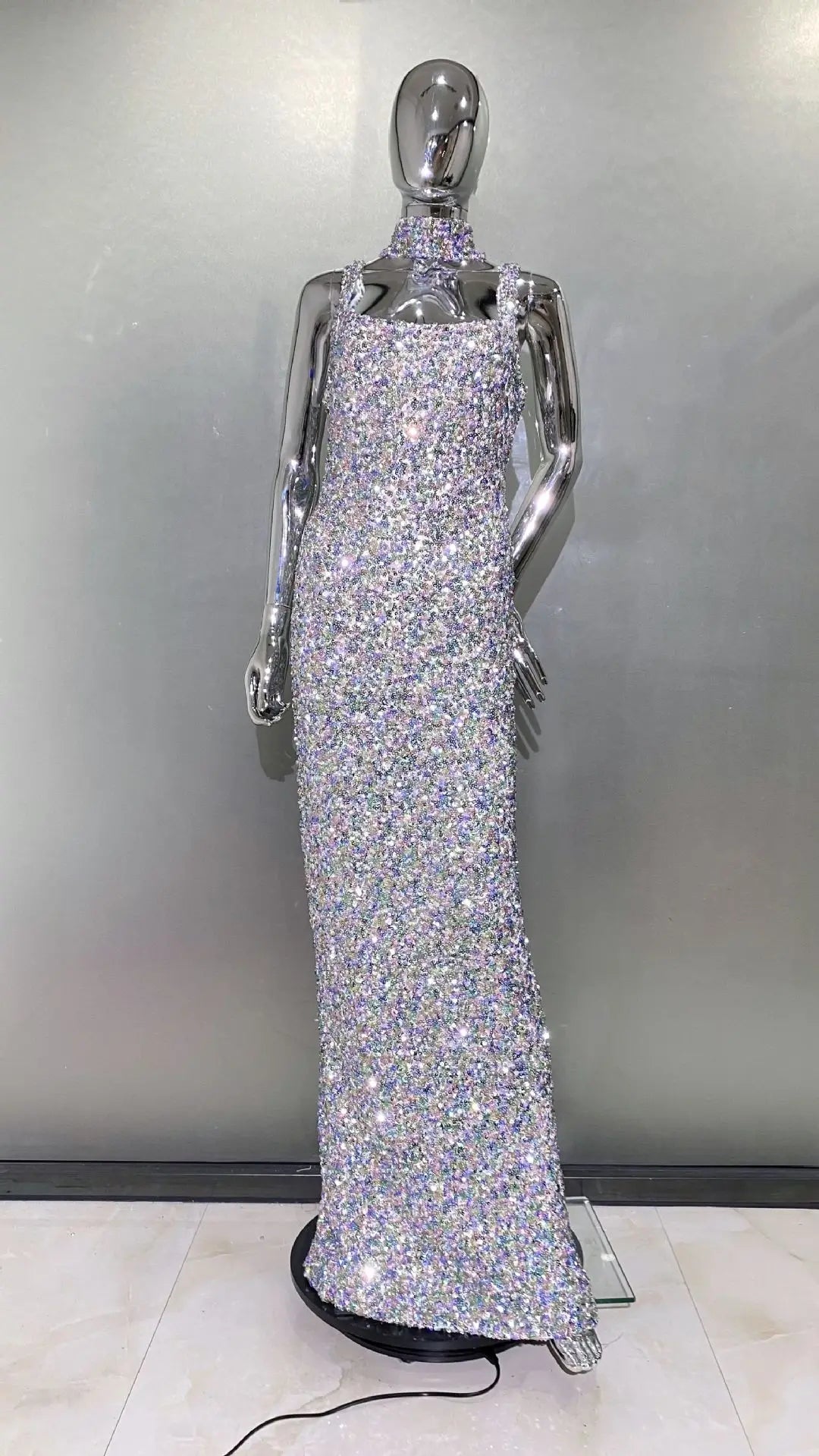 Shinning Sequins Women Sleeveless Sexy Square Collar Bodycon Long Fashion Evening Party Dress Birthday Prom Outfit Vestido