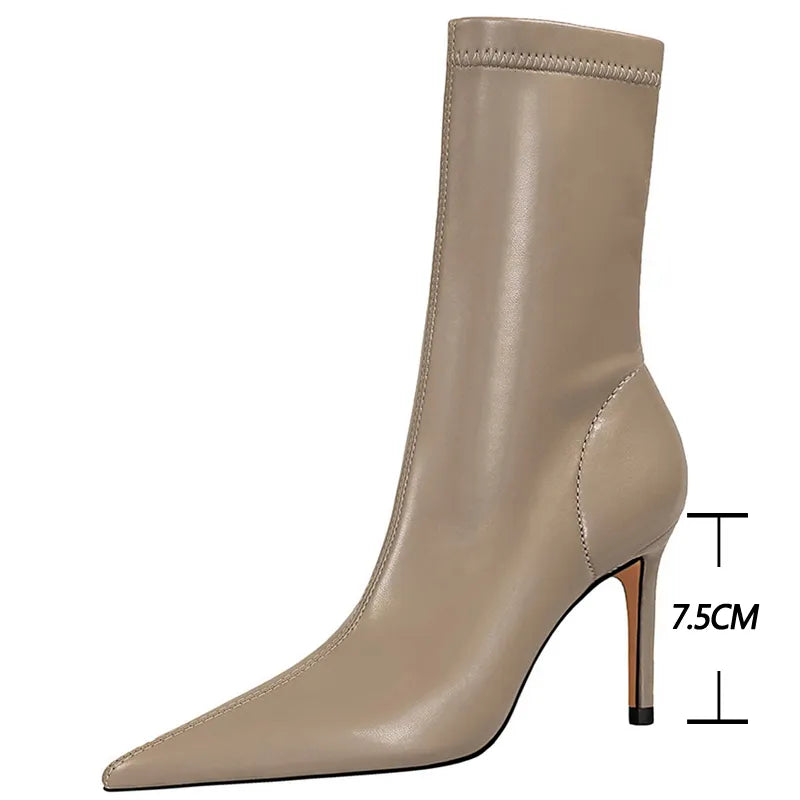 靴革ブーツ女性アンクルブーツ秋冬ブーツ女性ハイヒールショートブーツ女性ブーツ Chaussures ファム