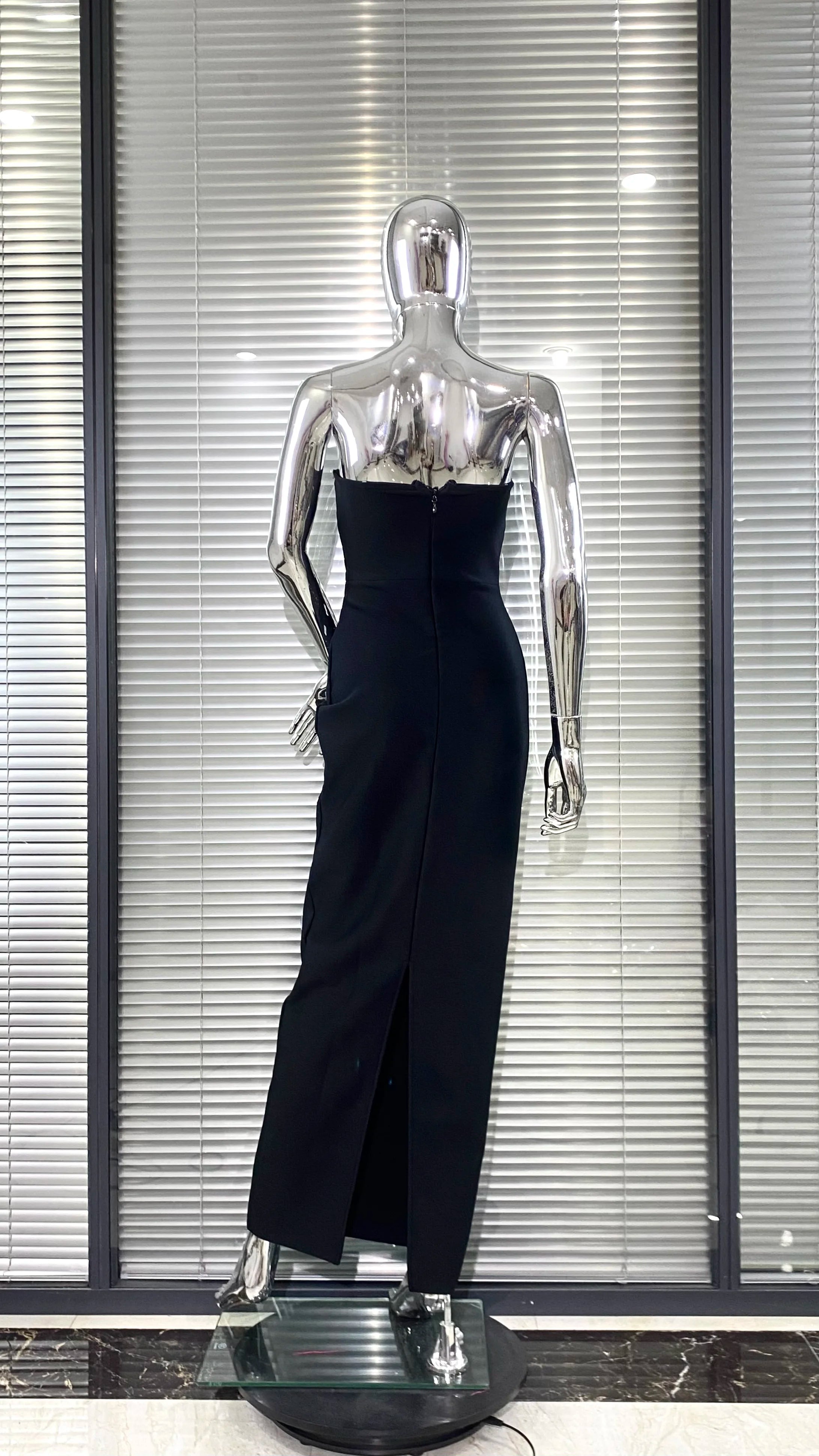 2025 Sparkling Diamonds Fashion Woman Party Dress Strapless Black Bandage Ankle Length Dress Celebrity Birthday Party Outfit