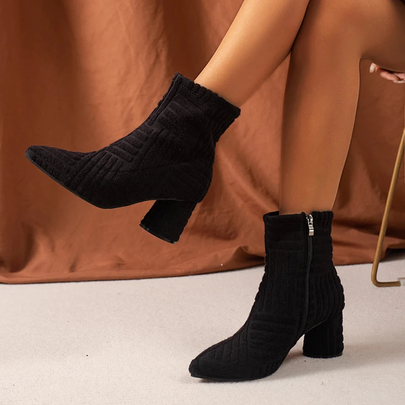 Winter Women's Luxury Brand Thick Heel High Heel Fashion Green Street Style Women's Boots Pointed Women's Boots