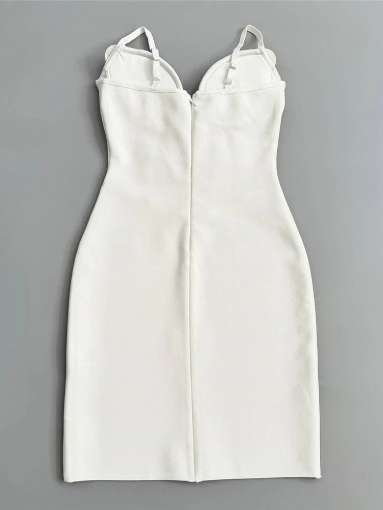 Luxurious White Strappy Sleeveless Dress with Crystal Details for Galas Evening Wedding Gown