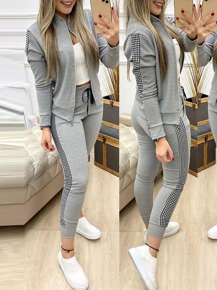 Femmes deux pièces ensemble tenues automne femmes survêtement fermeture éclair pantalons et haut décontracté Sport costume hiver 2 pièces femme ensemble