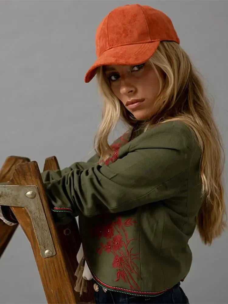 Women Fashion Print Trousers Two-piece Suit Embroidery Long-sleeved Coat High Waist Pants Sets Spring Casual Lady Outfit