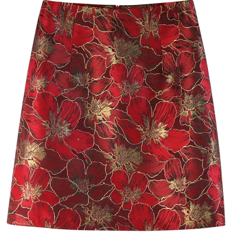Skirts Womens Spring Summer Jacquard Skirt New Heavy Industry Light Luxury Peony Embroidered Short Skirt A-line Jupe Femme