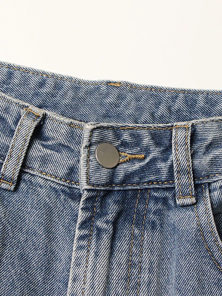 DEAT Women Jeans High Waist Long Straight Contrast Color Knee Splice PU Leather Belt Denim Pants 2023 Autumn New Fashion 29L2408