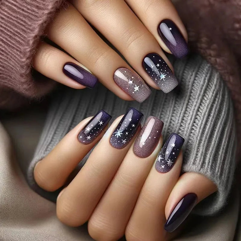 24Pcs Fashion Fake Nails Press on Long Ballet False Nails Art with Flower Design Brown Detachable Full Cover Nail Tips Manicure 1819