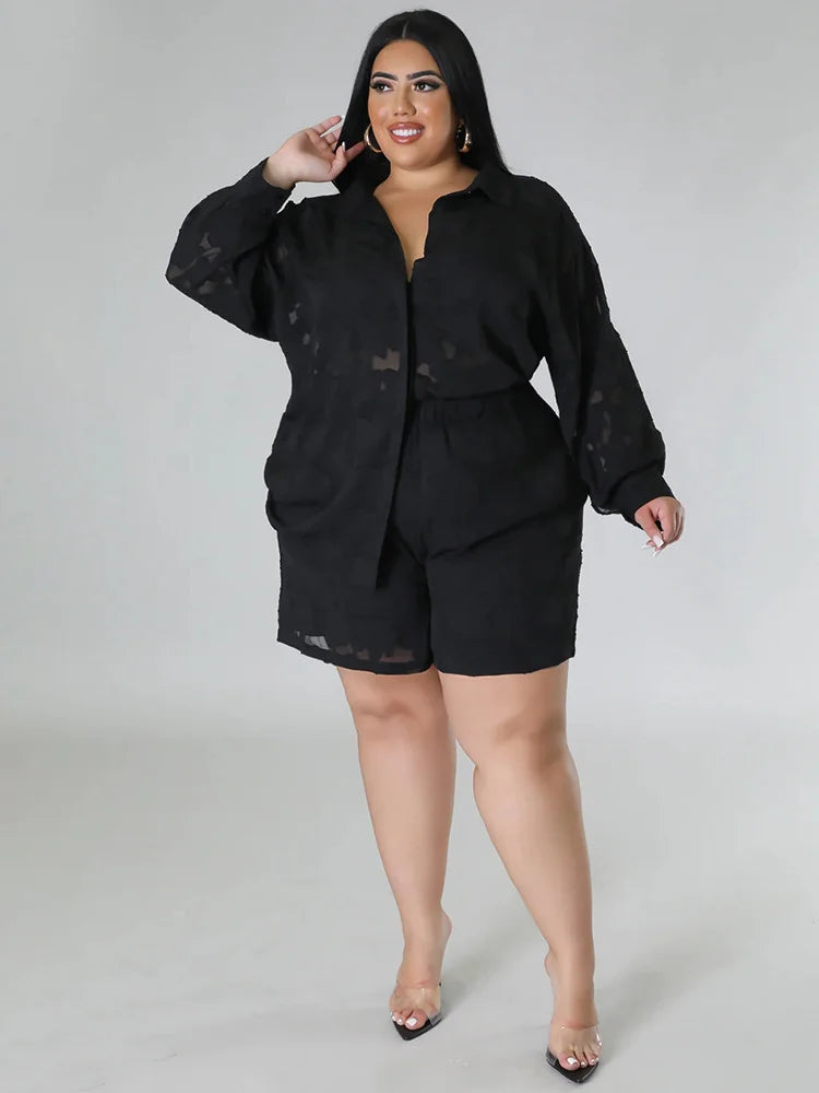 Wmstar Plus Size Two Piece Sets Women New Matching Sets Loose Shirts Top Shorts Tracksuit Casual Summer Wholesale Dropshipping black