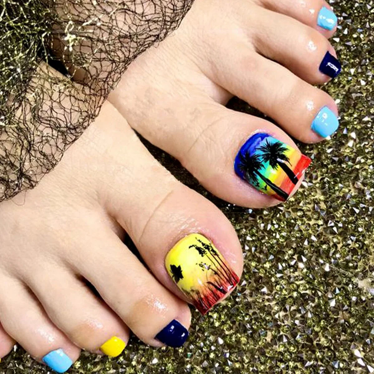 24pcs/set hot teo fake nails for summer season glitter rhinestones flowers bow Leopard watermelon pattern press on false nails 1449