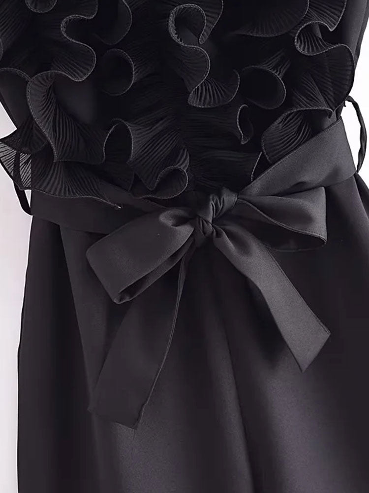 TRAF 2024 New Summer Women Elegant Solid Ruffle Sexy White Jumpsuits Fashion Long Jumpsuit with Belt