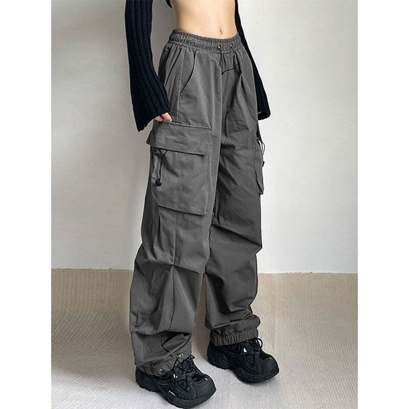 Pantalon Cargo Parachute pour femmes, Streetwear Hip Hop décontracté Harajuku, taille élastique, jambes larges, mode, nouveau pantalon droit solide