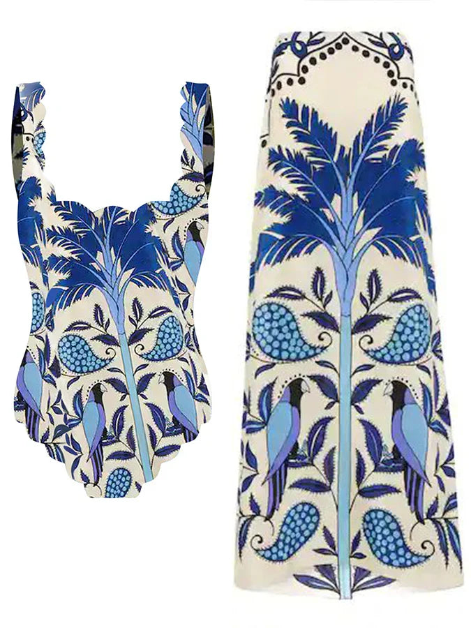 Printed Fashion Swimsuit and Beach Skirt Bikinis Sexy Erotic Suit Fashion Pieces for Slim Fit Luxury Summer Beach Elegance