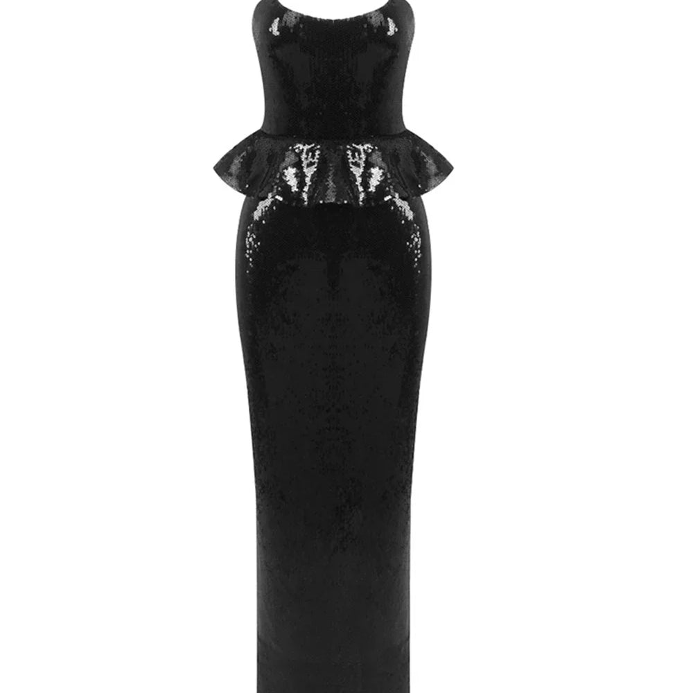 2025 Sexy Women Sequined Long Dress Spaghetti Strap Sleeveless Three-Dimensional Flower Decoration Backless Dress Party Vestidos