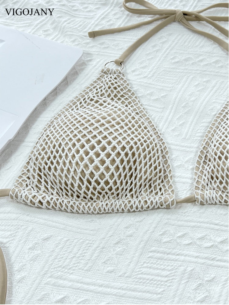 Sexy Solid Bikini Set High Cut Tied Thong Swimsuit Halter - Swimwear Lace Up Biquinis Backless Bathing Suit