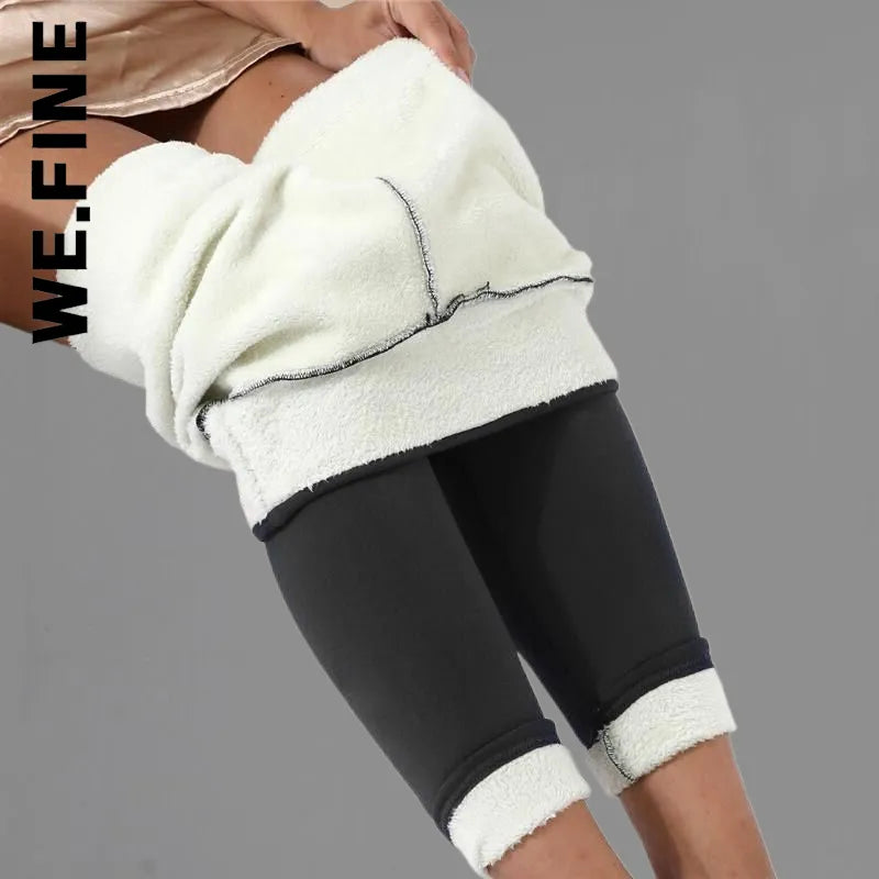 We.Fine Winter Women Thicken Warm Leggings Thick Velvet Fleece Pants High Waist Female Thermal Leggins Cold Resistant Pants grey leggings