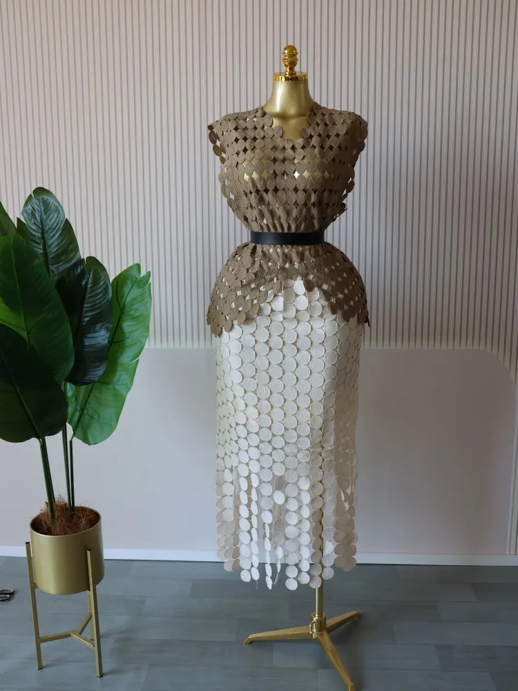 CM.YAYA Women Cutout O-neck Crop Top and Bodycon Midi Slim Maxi Long Skirt Suit 2025 Summer Vacation Sexy Two 2Piece Set Outfits