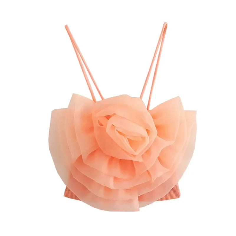 2023 Trendy Flower Camisole Tops Women Vest Sexy Party Club Big Flower Patchwork Camis Tops Orange Pink