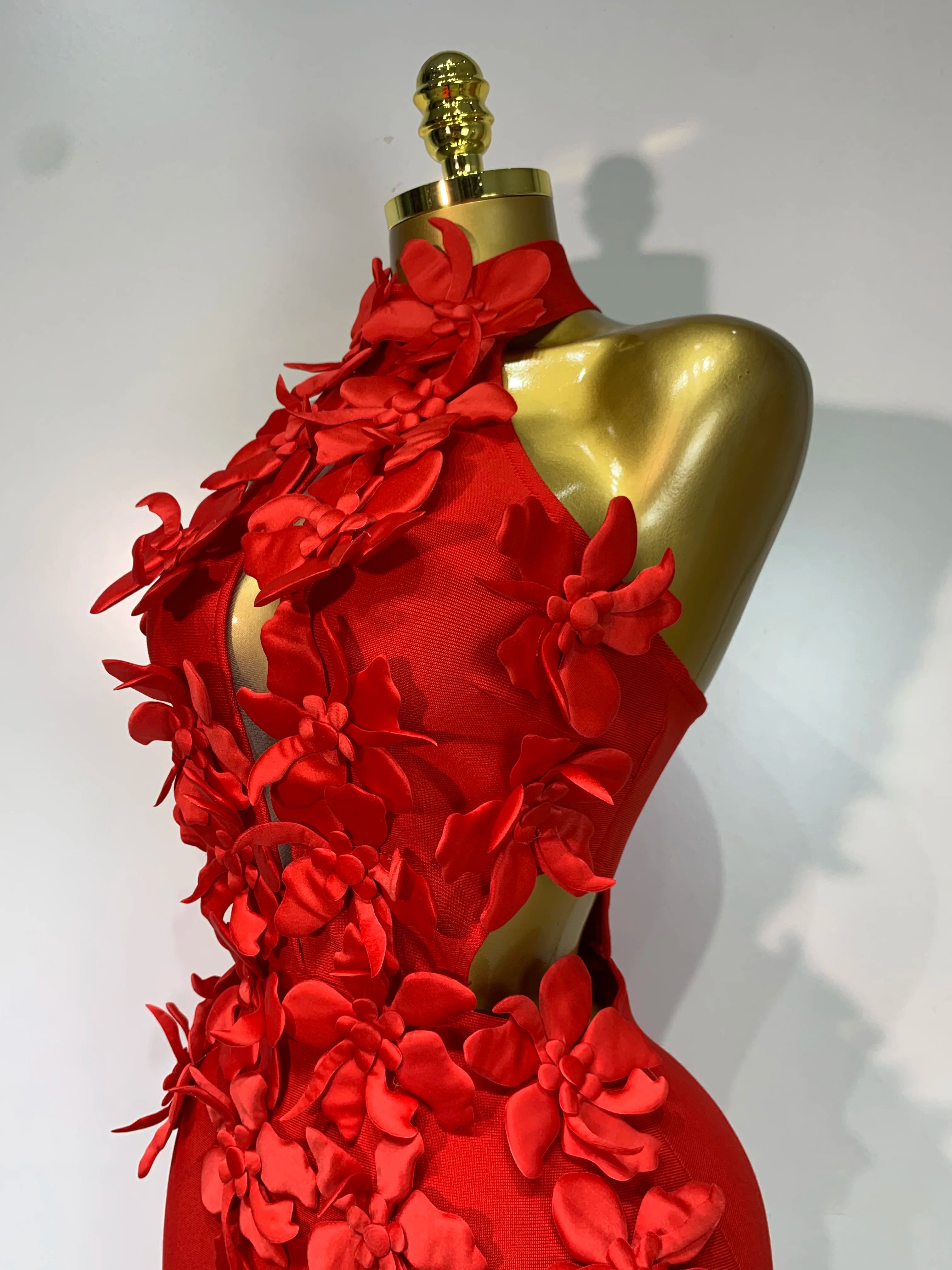Women Sexy Sleeveless Flower Hollow Out Evening Party Bandage Dresses Red Knitted Bodycon Birthday Wedding Guest Clothing