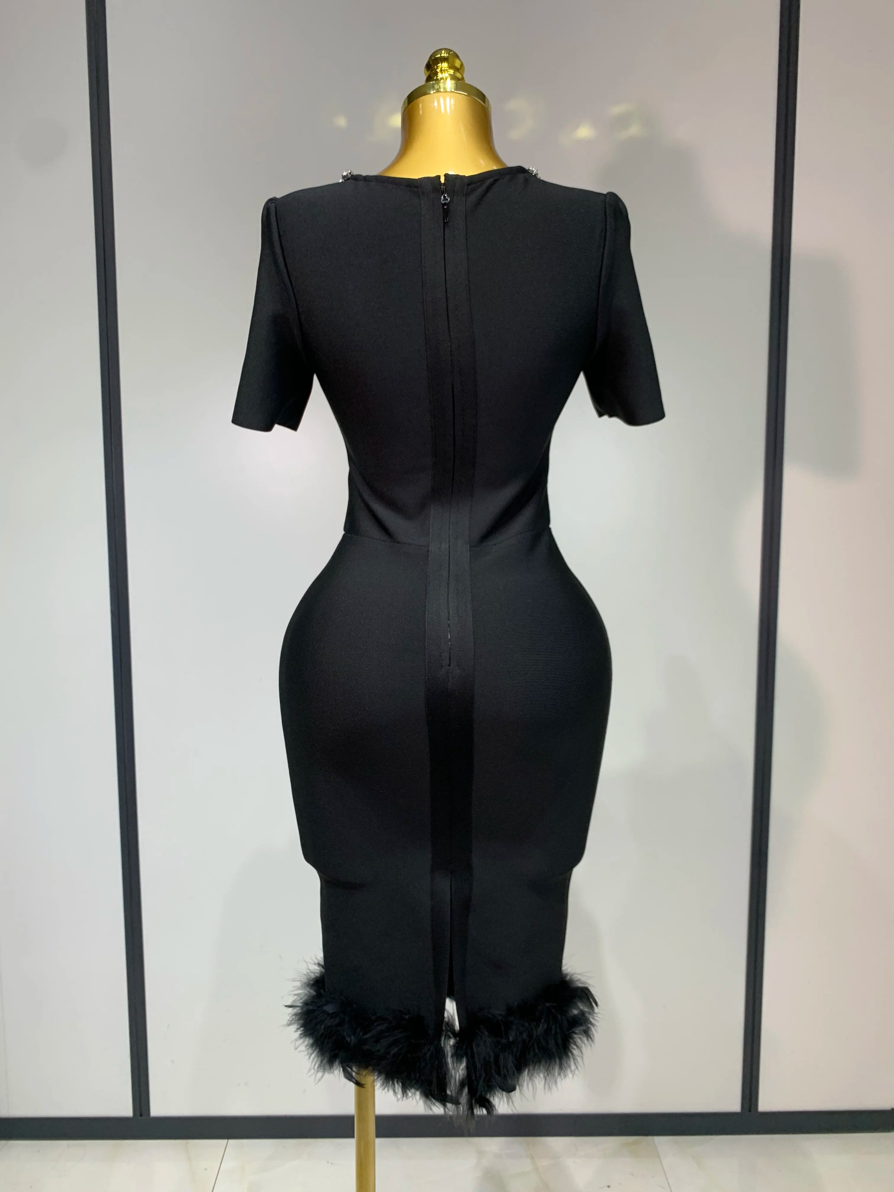 Women Sexy Luxury Rhinestone Short Sleeve Bodycon Dress 2025 Party Evening Celebrate Birthday Black Bandage Club Prom Gown