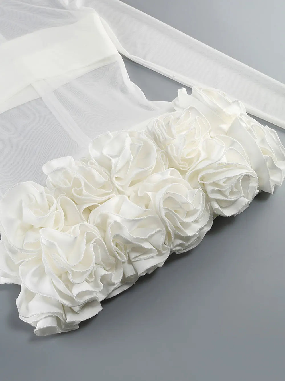 2024 Sexy Women's Perspective Mesh Mini Dress Stand Collar Long Sleeve Bodycon 3D Flower Decoration Dress Evening Party Vestidos