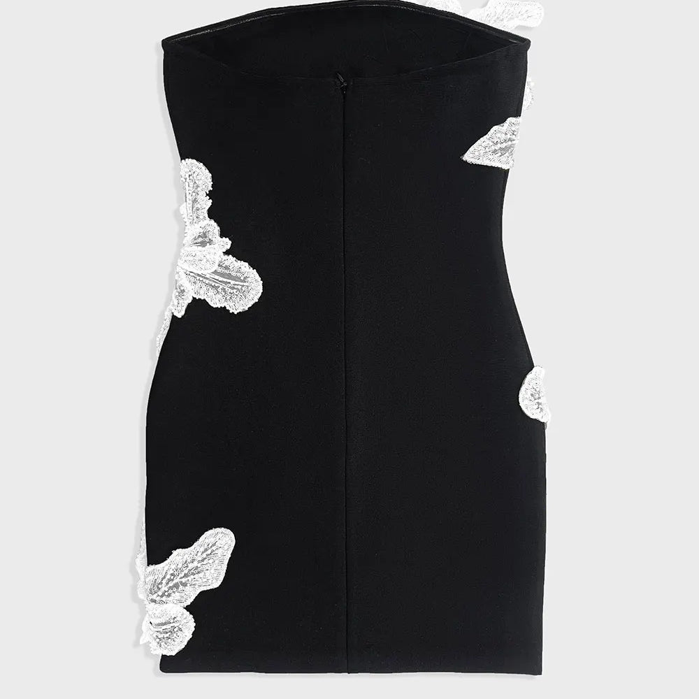 2024 Autumn Wome Strapless Sleeveless Sexy Bandage Dress With Three-Dimensional Flower Bead Design Bodycon Backless Mini Dress