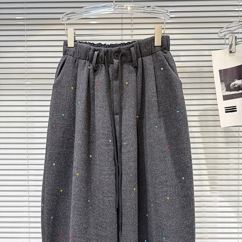 Winter Fashion Colorful Embroidered Loose Elastic Waist Harem Pants For Women Casual Pant Female 11A07644