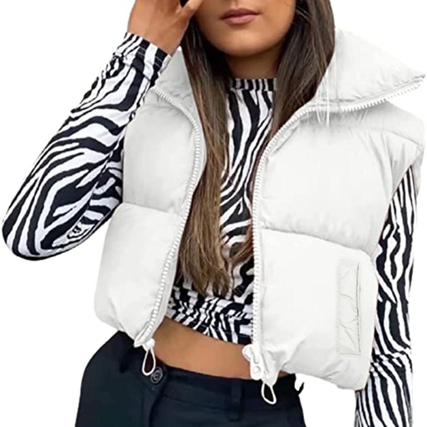 Gilet court chaud d'hiver pour femmes, gilet bouffant léger sans manches à col montant Double face