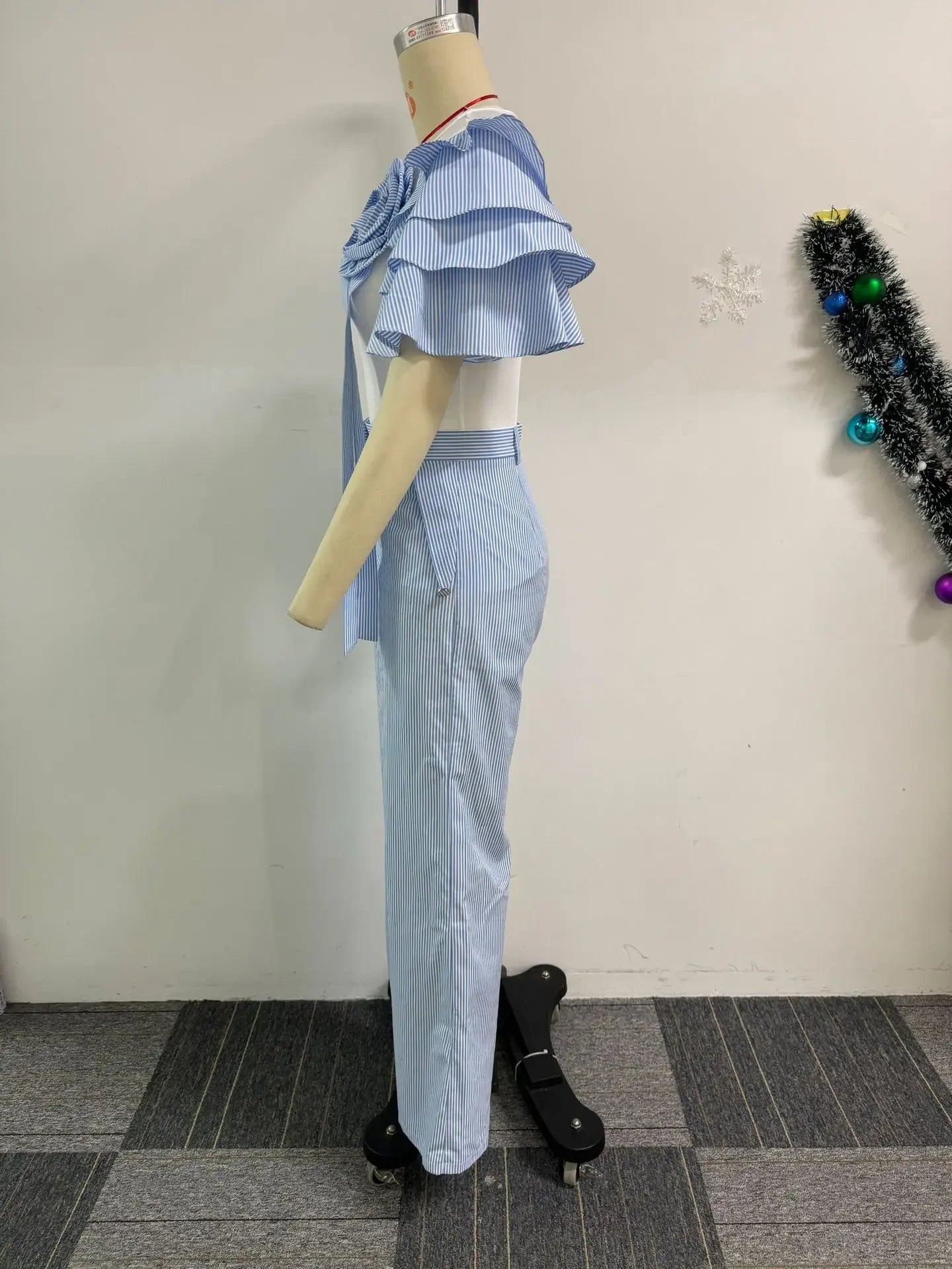 Street Women's Set Short Sleeve T-shirt and Striped Floral Splicing Romper Wide Leg Pants Elegant Two 2-Piece Set Outfit