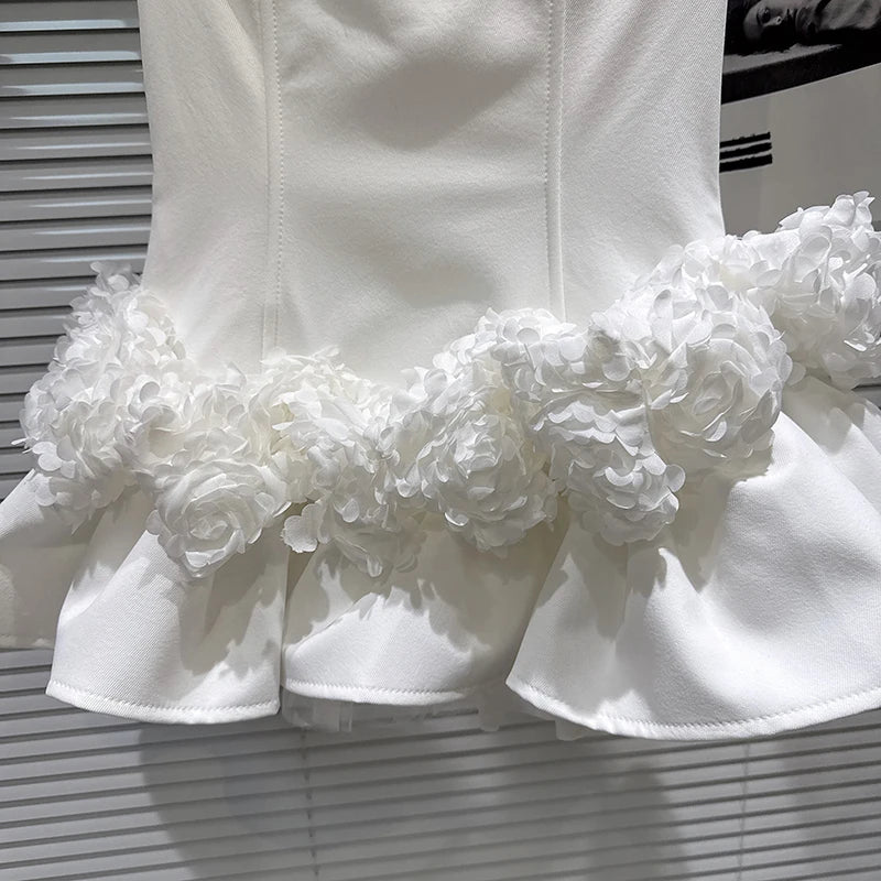 Winter New Sweet Fashion Ruched Floral Fishbone Strapless Dress With Solid Color Shorts Set For Women 11A07946