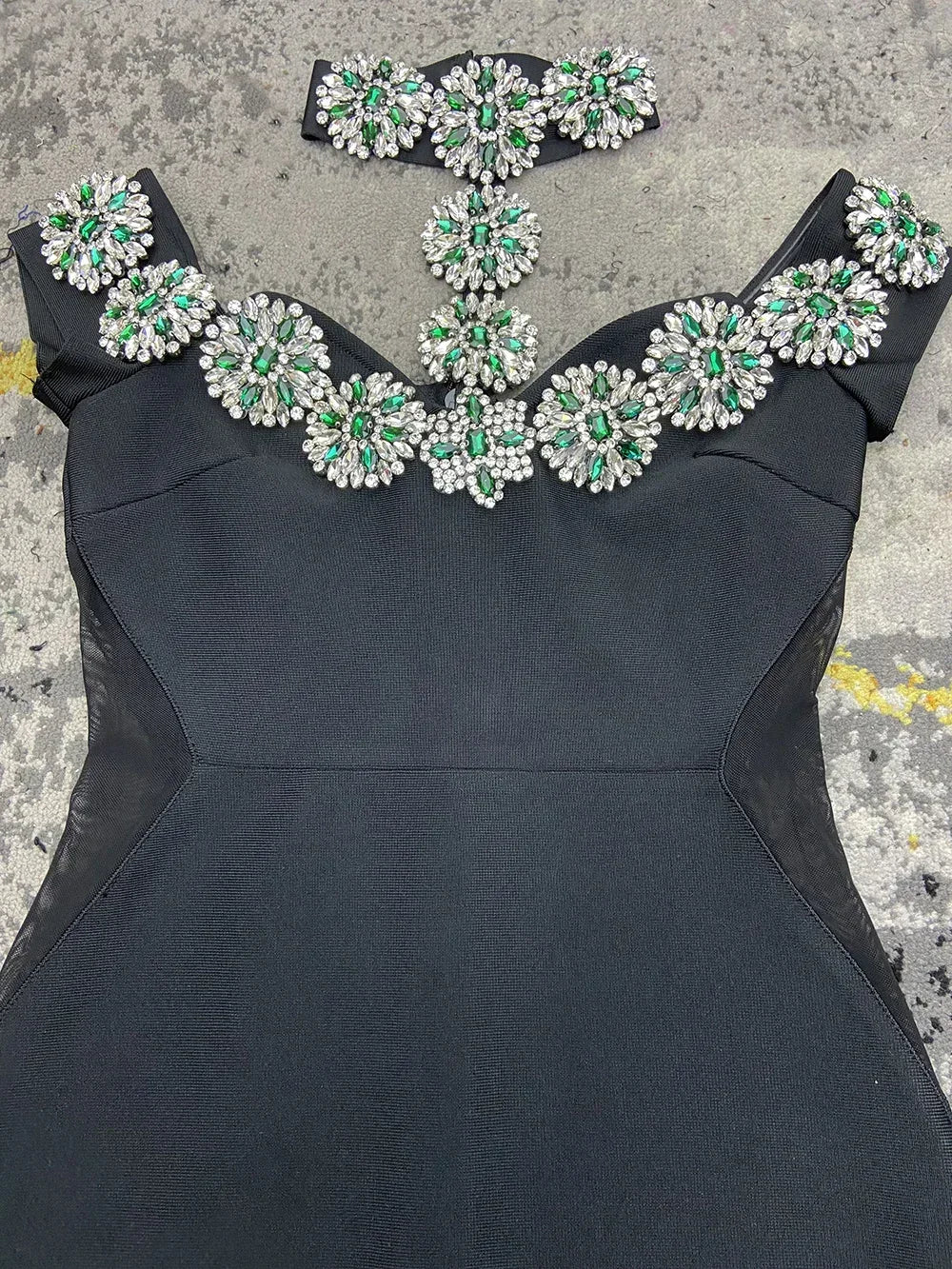 2025 Sexy Women Light Luxury Nail Bead Bandage Dress Hanging Neck Shoulder Short Sleeve Bodycon Long Dress Evening Party Vestido