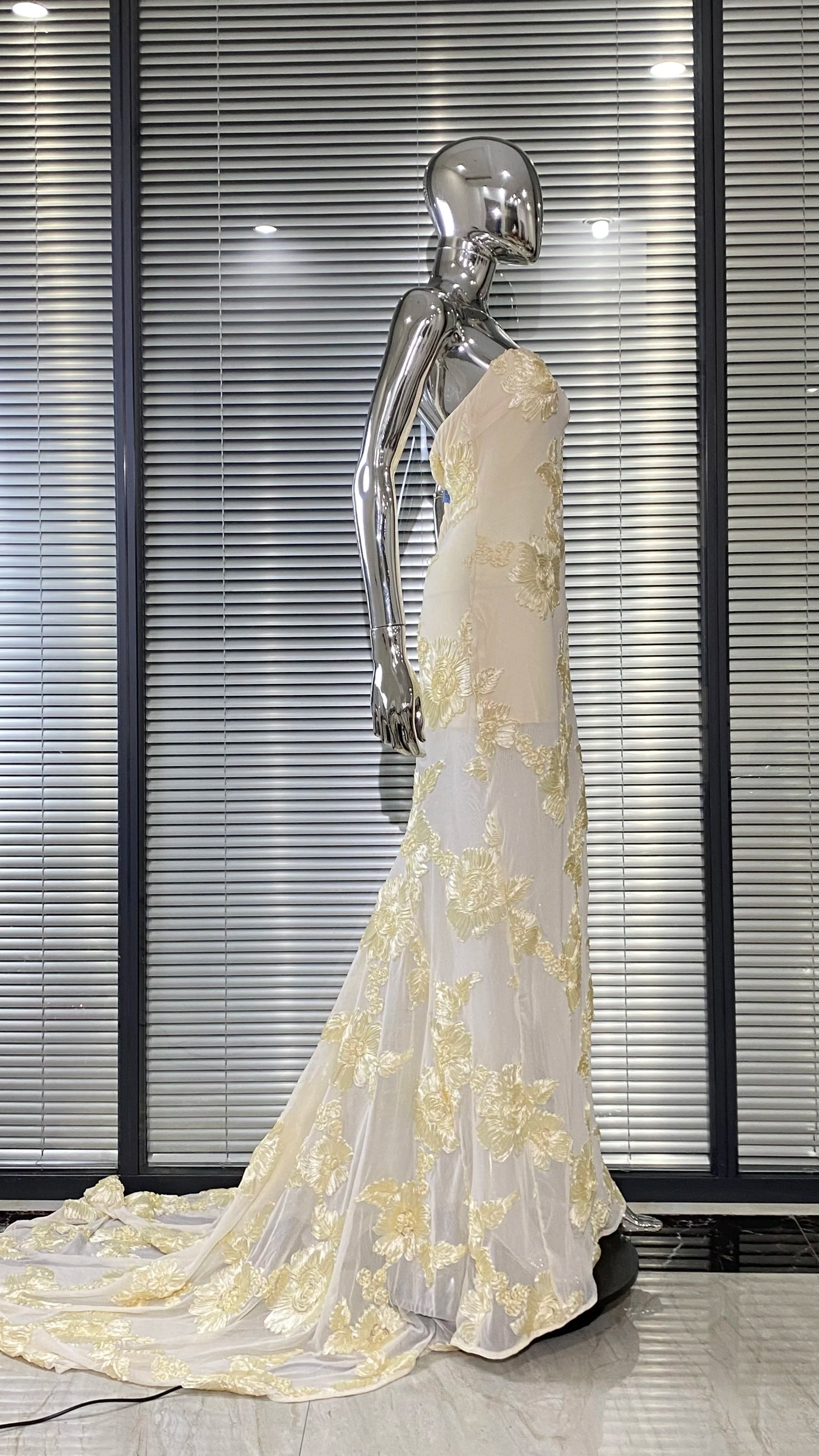 White Moth Orchids One Shoulder Yellow Green Ankle Length Bandage Dress Celebrity Party Evening Dress Woman Voaction Outfit