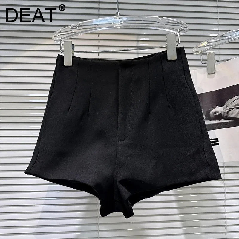 Winter New Fashion Solid Color Simple Design Woolen High-Waist Shorts For Women Black Wide-leg Short Pants 11A07611