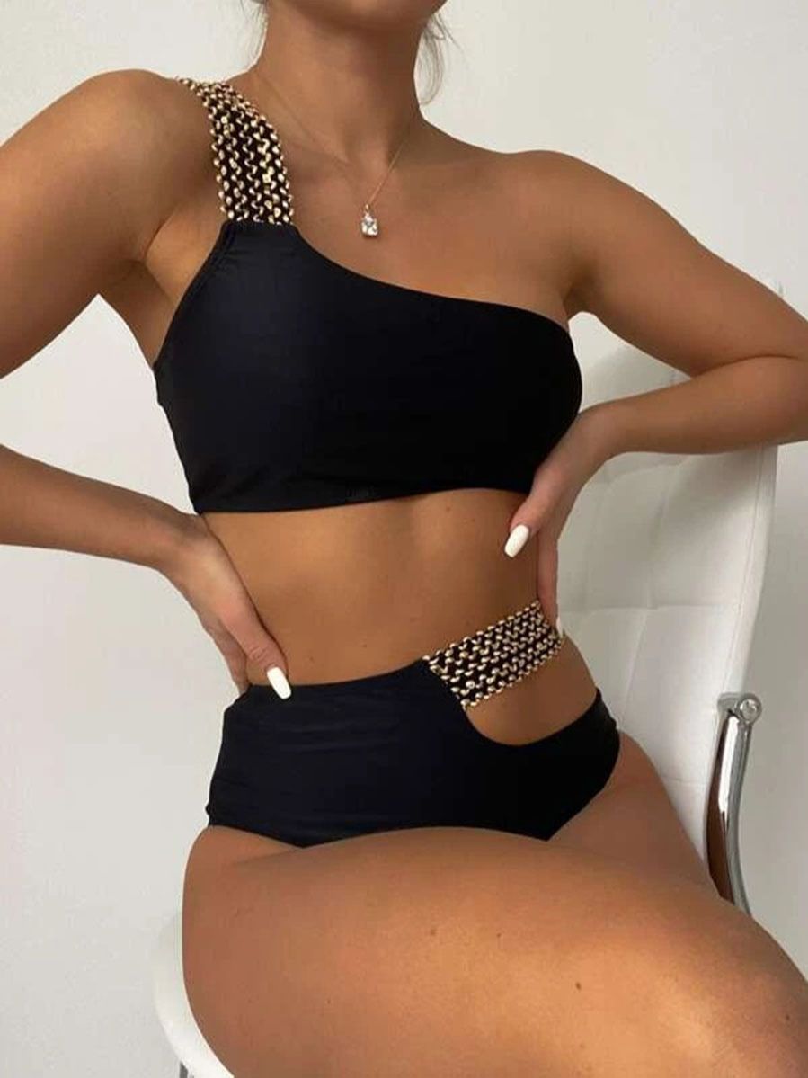 Sexy One Shoulder Strapped Print Swimwear - Push UP High Cut One Piece Swimsuit Monokini Backless Bathing Suit