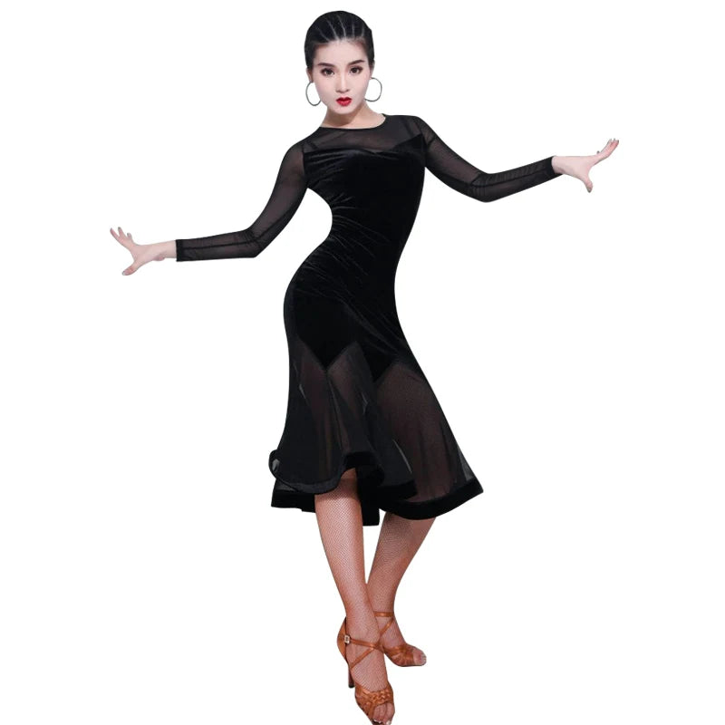 Line Dance Skirt Latin Dance Practice Clothing for Women Spring and Summer Transparent Training Sexy Dress Skirts Wear Suit Use