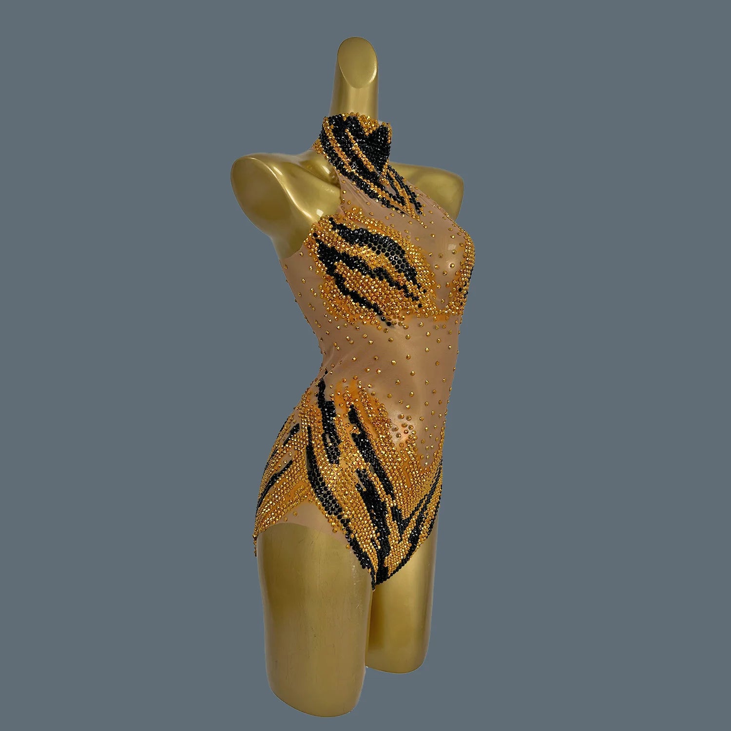Sparkle Gold Diamonds Rompers Women Bodysuit Evening Party Crystal Outfit Female Singer Performance Dance Costume Huniu