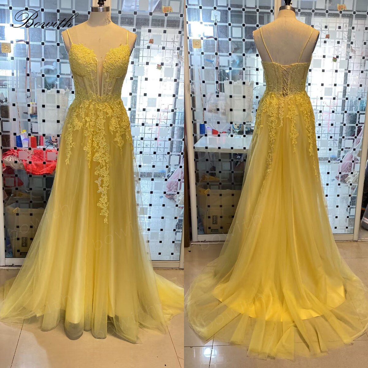 Bowith Applique Robes De Bal Longues Robes De Graduation pour Femmes À Lacets Robe De Soirée robes de cóctel