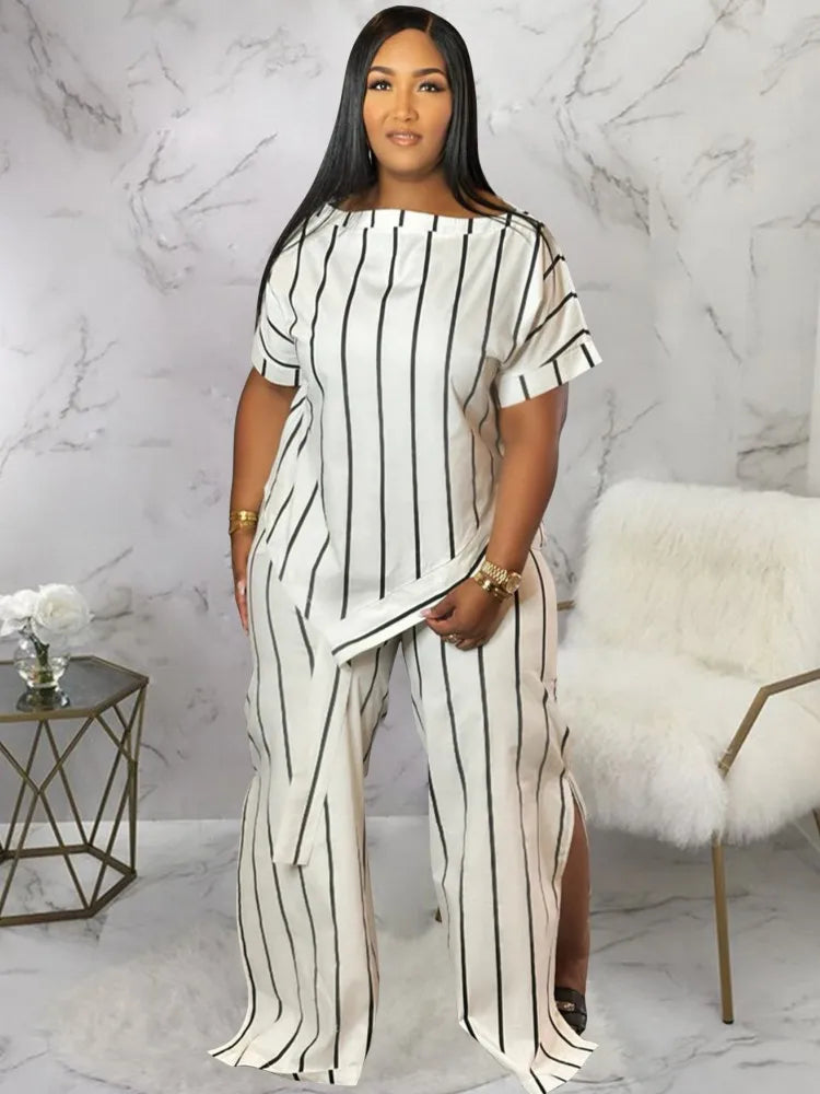 2 Piece Women Sets 2025 Plus Size Summer Autumn Matching Sets Print Two Pieces Sets Top Pants Suits Outfits Clothing